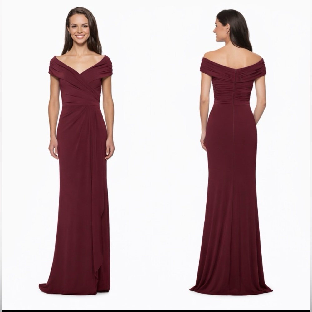 La Femme 26519 Women's 12 Long Gown Wine Red V Neck Formal Dress Cap Sleeve NEW